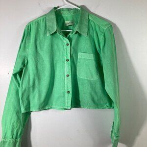 Womens‎ Universal Thread Long Sleeve Cropped Button Shirt Green M